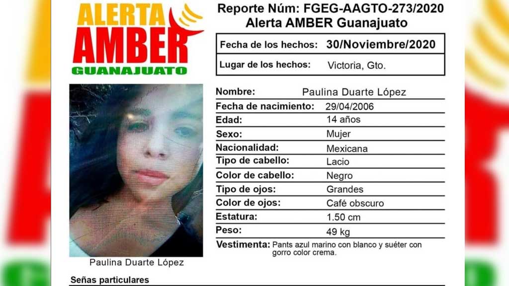 Se activa de nueva cuenta Alerta Amber en Victoria por la desaparición de Paulina Duarte