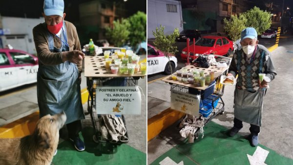 Abuelito y ‘su amigo fiel’ venden gelatinas para la cirugía de su nieto