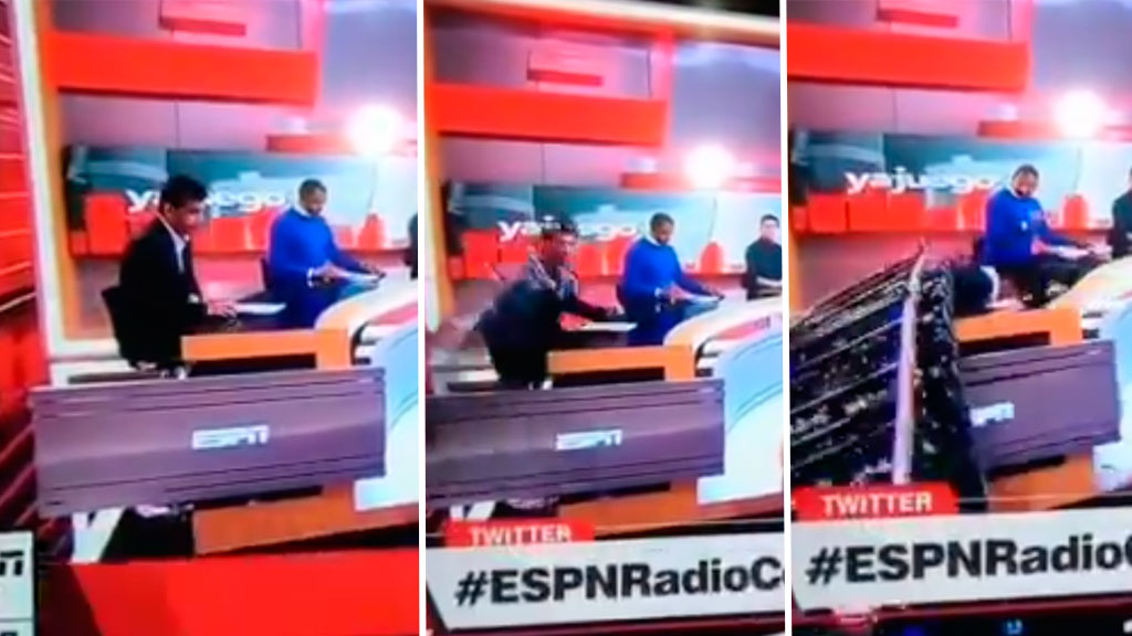 Pantalla GIGANTE le cae encima a periodista durante programa deportivo