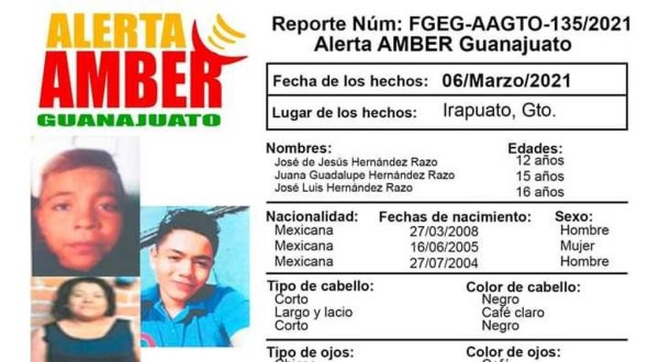 Activan Alerta Amber tras la desaparición de tres hermanos irapuatenses