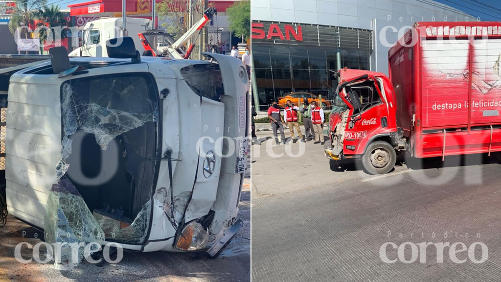 Vuelca camioneta tras chocar con camión refresquero en Irapuato