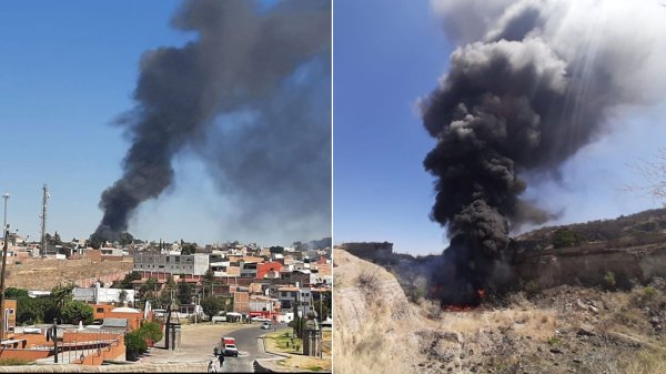 Sorprende monumental humareda de incendio de llantas en Acámbaro