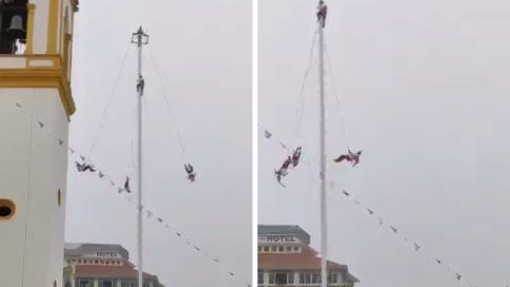 Voladores de Papantla se enredan en pleno vuelo