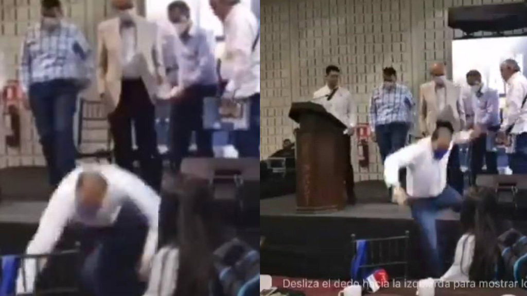 Se desmorona Marko Cortés… se cae del escenario (VIDEO)