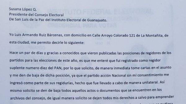 Denuncia falsificación de su firma; ‘apareció’ en la planilla del PAN en San Luis de la Paz