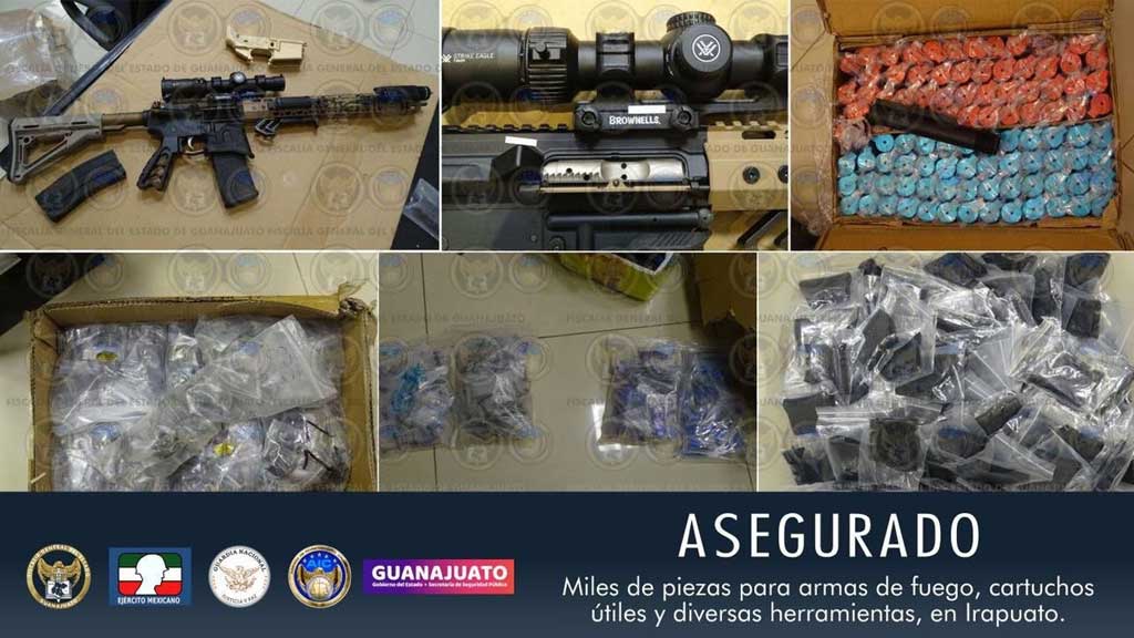 Aseguran inmenso arsenal en Irapuato; había miles de piezas para ensamblar armas