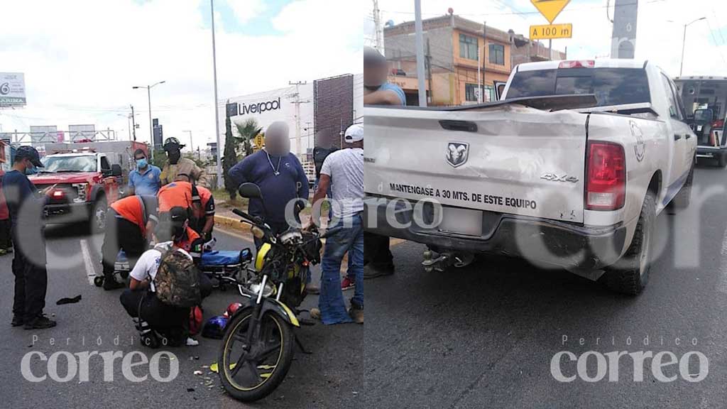 Guanajuato capital: choque entre vehículo oficial y motocicleta deja dos heridos