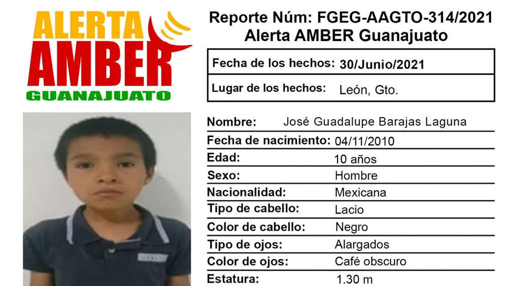 Emiten Alerta Amber por José Guadalupe, menor desaparecido en León