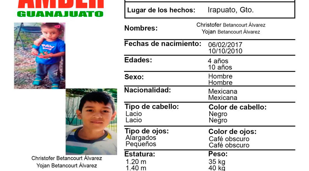 Alerta desaparición de hermanos de 4 y 10 años en Irapuato