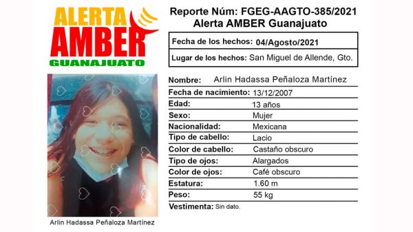 Activan Alerta Amber por Arlin Peñaloza, desaparecida en San Miguel de Allende