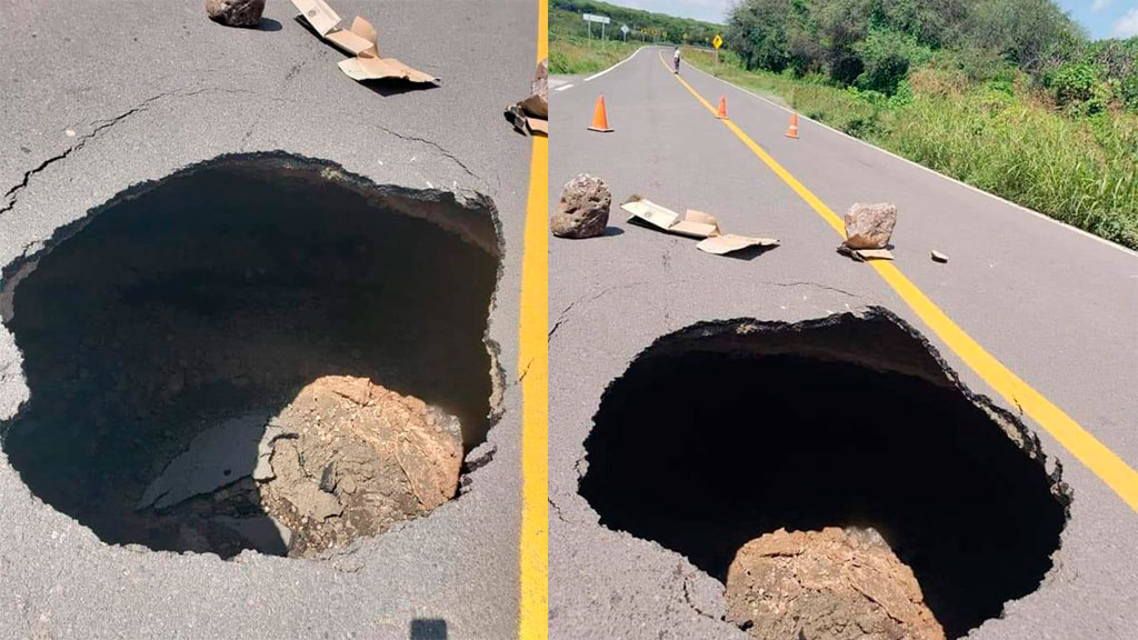 Socavón de varios metros obliga a cerrar carretera Manuel Doblado-Cuerámaro