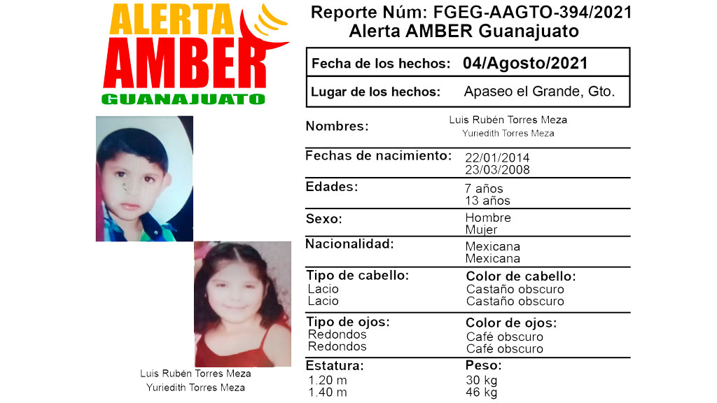 Activan Alerta Amber por hermanitos desaparecidos en Apaseo el Grande