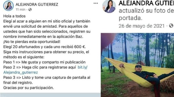 Ten cuidado: cuenta falsa de Ale Gutiérrez para fraudes sigue activa