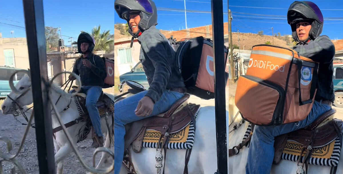 México mágico: repartidor de Didi entrega comida a caballo y se vuelve viral