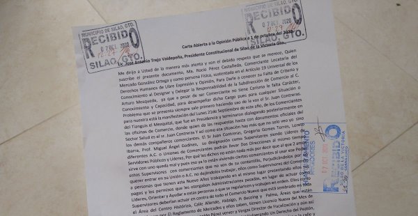 Locatarios inconformes con el titular de Comercio, mandan carta al Alcalde