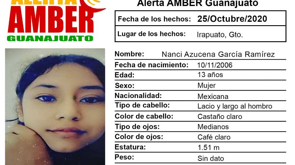 Activan Alerta Amber por la desaparición de una menor irapuatense de 13 años