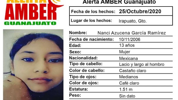 Activan Alerta Amber por la desaparición de una menor irapuatense de 13 años