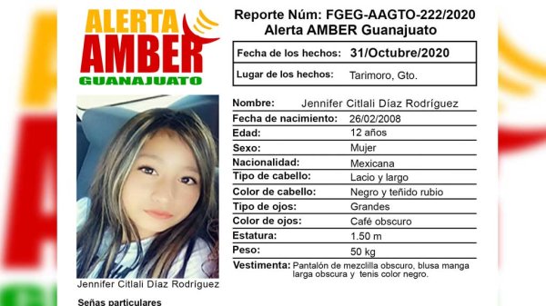 Activan Alerta Amber en Guanajuato por la desaparición de una menor en Tarimoro