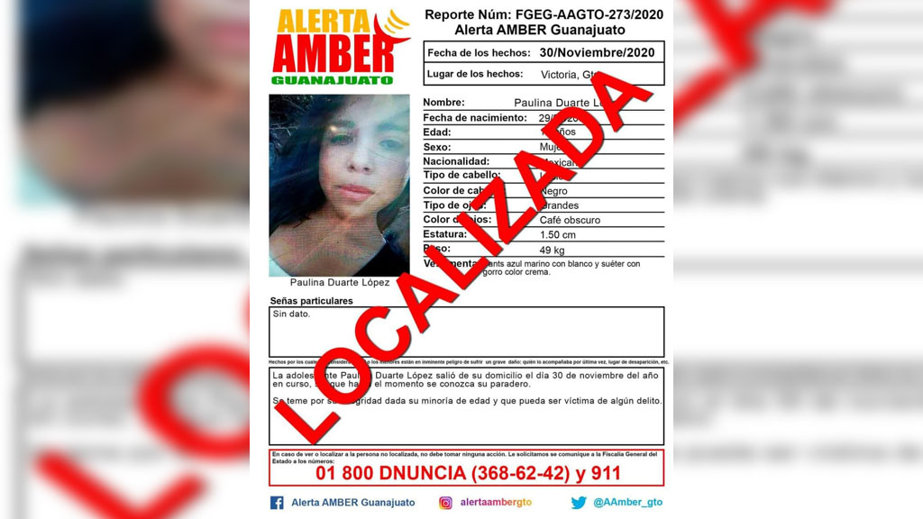 Localizan a jovencita de 14 años desaparecida hace dos semanas