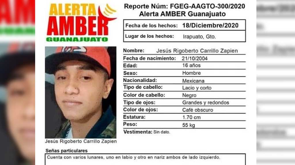 Activan Alerta Amber en Irapuato por la desaparición de un joven de 16 años