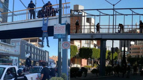 Oficiales logran salvarle la vida a un hombre que intentó saltar de un puente en León