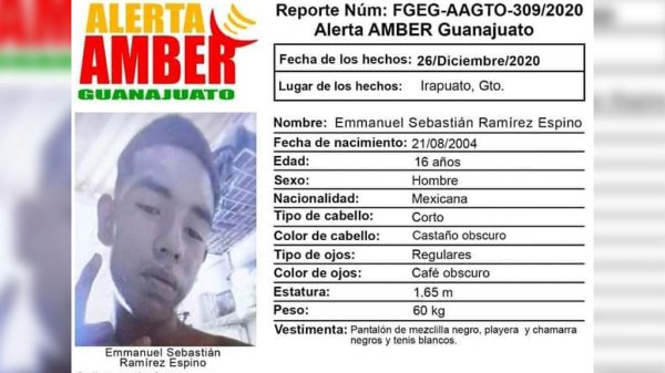 Activan Alerta Amber por jovencito de 16 años desaparecido en Irapuato