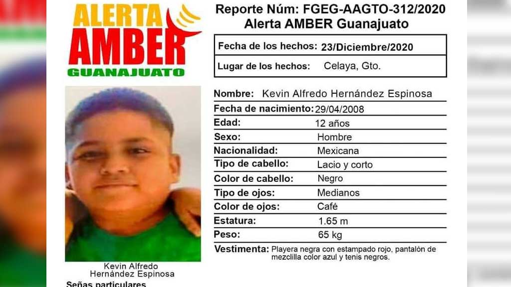 Activan alerta Amber en Celaya tras la desaparición de un menor de 12 años