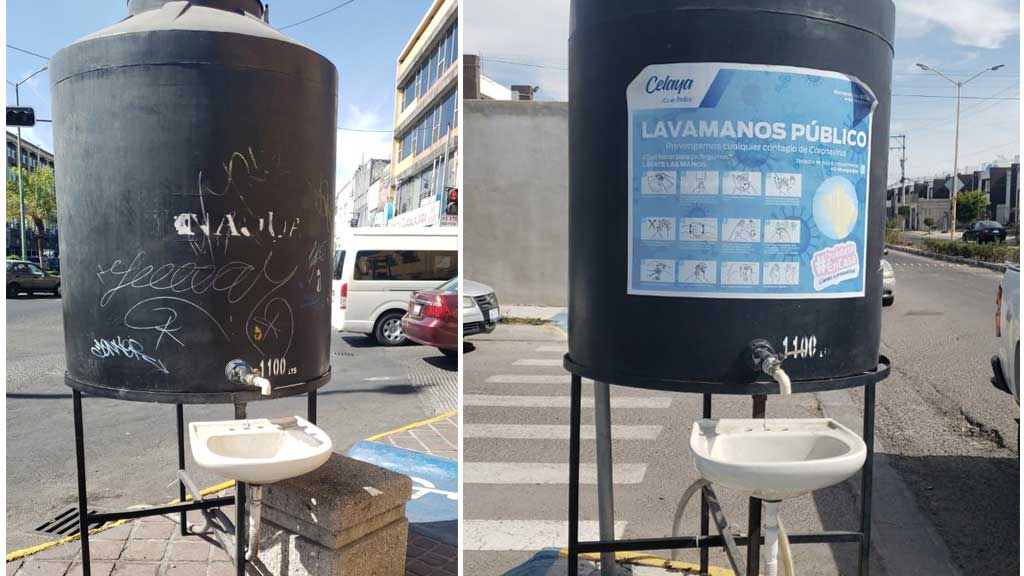 Ocho de los nueve tinacos instalados para el lavado de manos siguen en función: Protección Civil