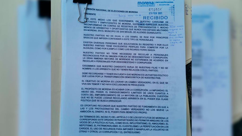 Militantes de Morena se oponen a que se pre registren aspirantes ajenos del partido