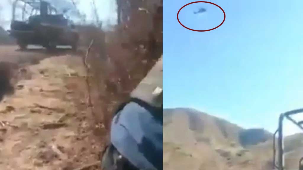 Captan a helicóptero de las Fuerza Armadas disparando contra presuntos narcotraficantes