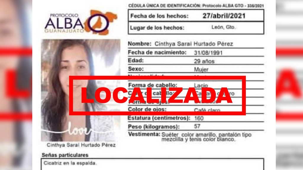 Después de dos días desaparecida localizan con vida a Cinthya Saraí