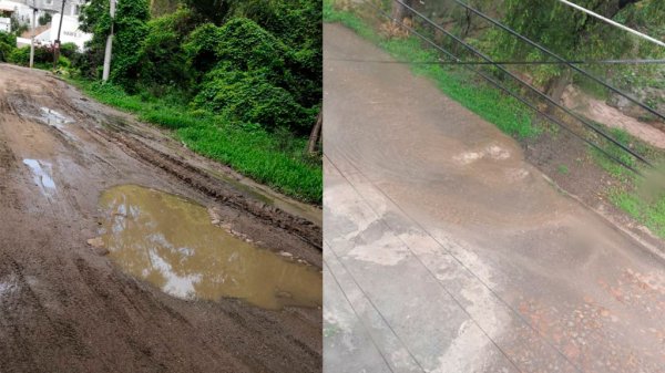 Vecinos reportan afectaciones por lluvias en camino de Marfil en Guanajuato