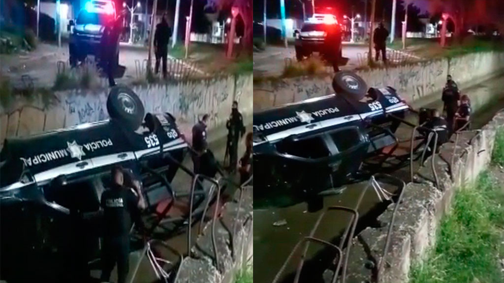 Patrulla cae en arroyo de Las Liebres en León y policía queda herido