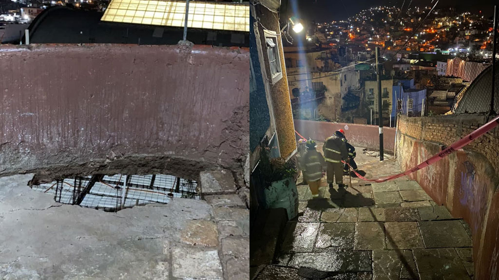 Tormenta en Guanajuato capital deja hoyo en callejón Contra Presa de Gavira