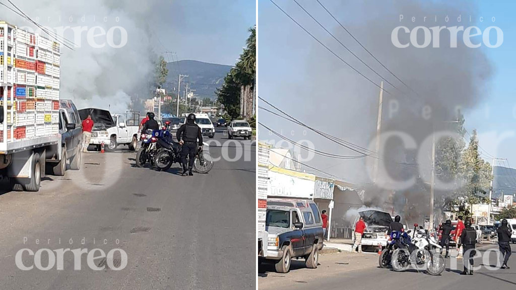 Incendio de camioneta en salida de Cuerámaro deja sólo pérdidas materiales