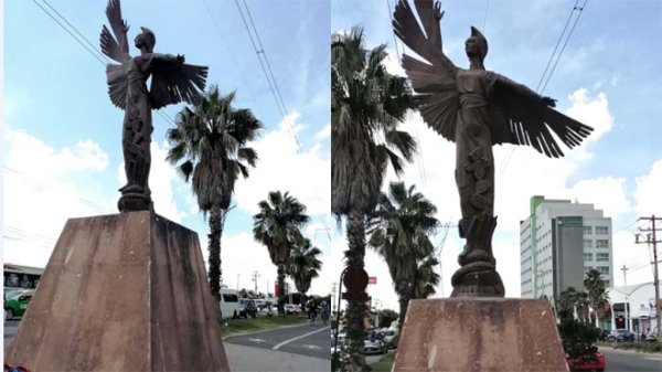 Dejan en el abandono al monumento de la ‘Mujer Alada’ en Celaya