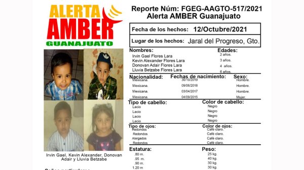 Activan Alerta Amber por cuatro hermanitos desaparecidos en Jaral del Progreso