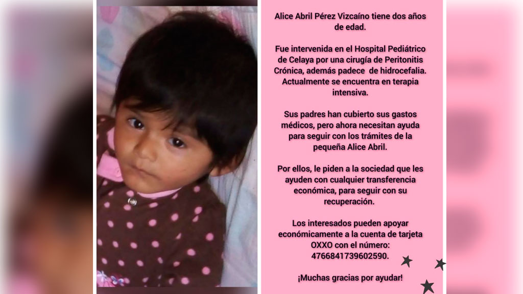 Buscan ayuda para seguir el tratamiento de la pequeña Alice