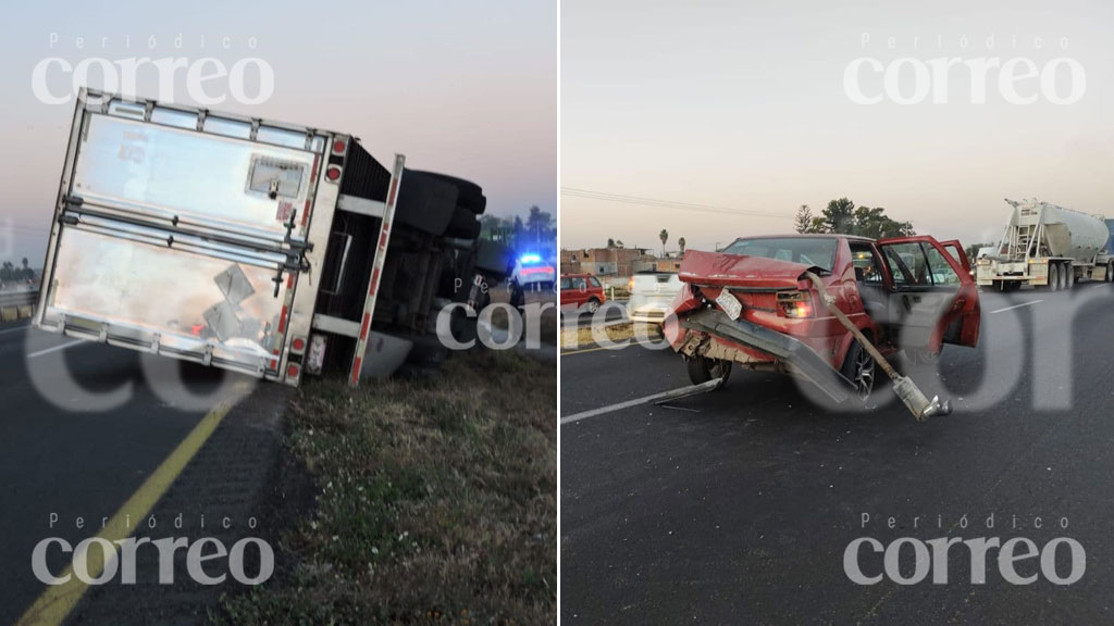 Tráiler impacta a dos vehículos en Libramiento Sur de Irapuato