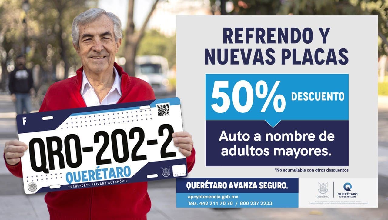 Dan descuento del 50% en Querétaro a jubilados y discapacitados en placaje