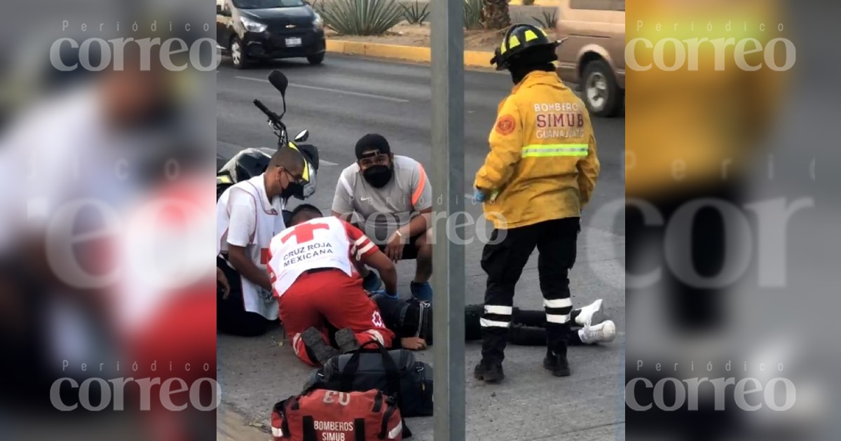 Chocan dos motociclistas frente a la plaza Alaïa en Guanajuato capital