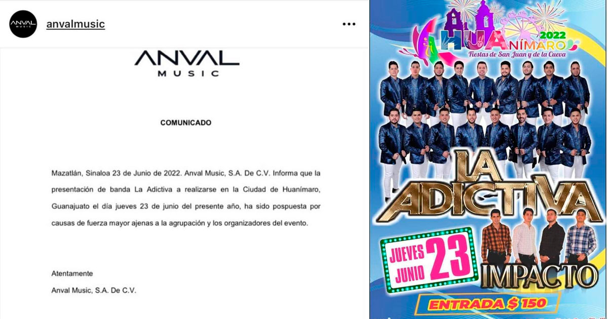 Por amenazas Banda La Adictiva cancela presentación en Huanímaro