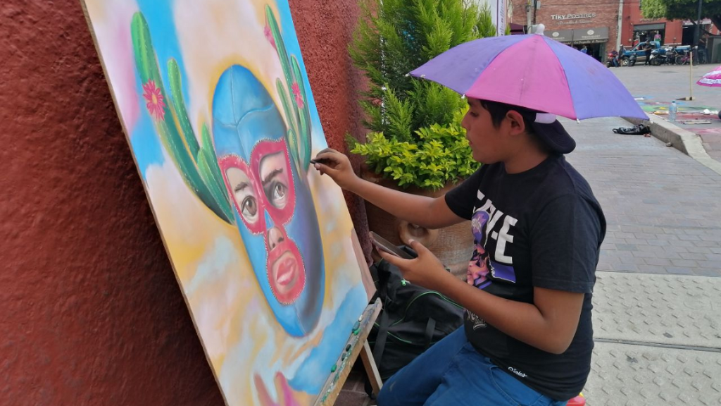 Job Alfredo, el pequeño artista de Madonnari en Acámbaro