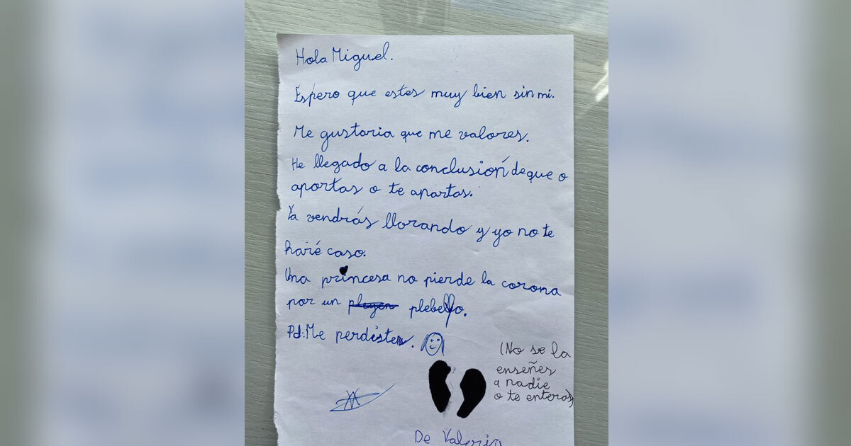 'Ya vendrás llorando': carta de desamor de niña de 7 años se hace viral en San Valentín 