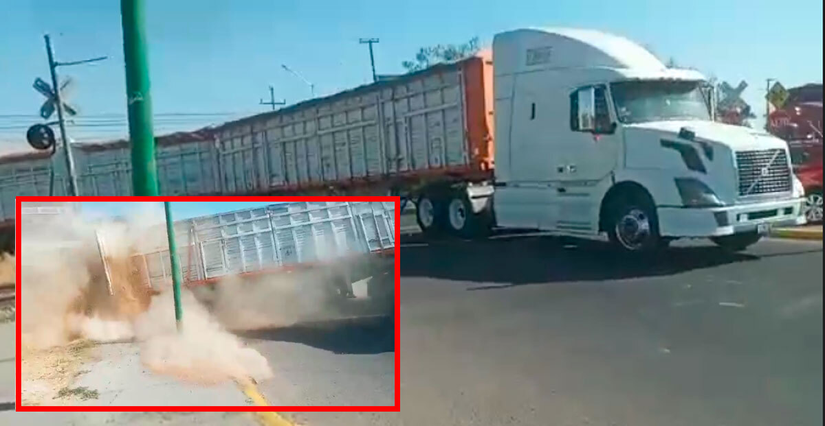 Video: Tren choca a tráiler en Celaya, Guanajuato y lo atraviesa