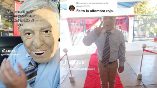 Pequeño se disfraza de AMLO para kermés de Día del Niño