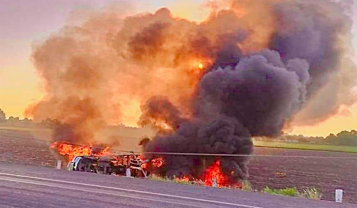 Incendio en Villagrán por volcadura de camioneta cargada con combustible deja un muerto