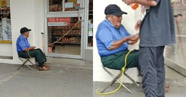 Conmueve ingenioso abuelito al trabajar como ‘portero’ en un Oxxo; usuarios lo buscan para apoyarlo