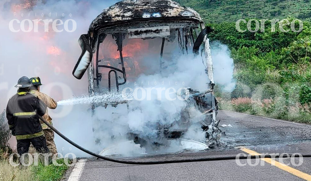 Camión de Flecha Amarilla se incendia sobre la carretera de Pénjamo ¿qué ocurrió?