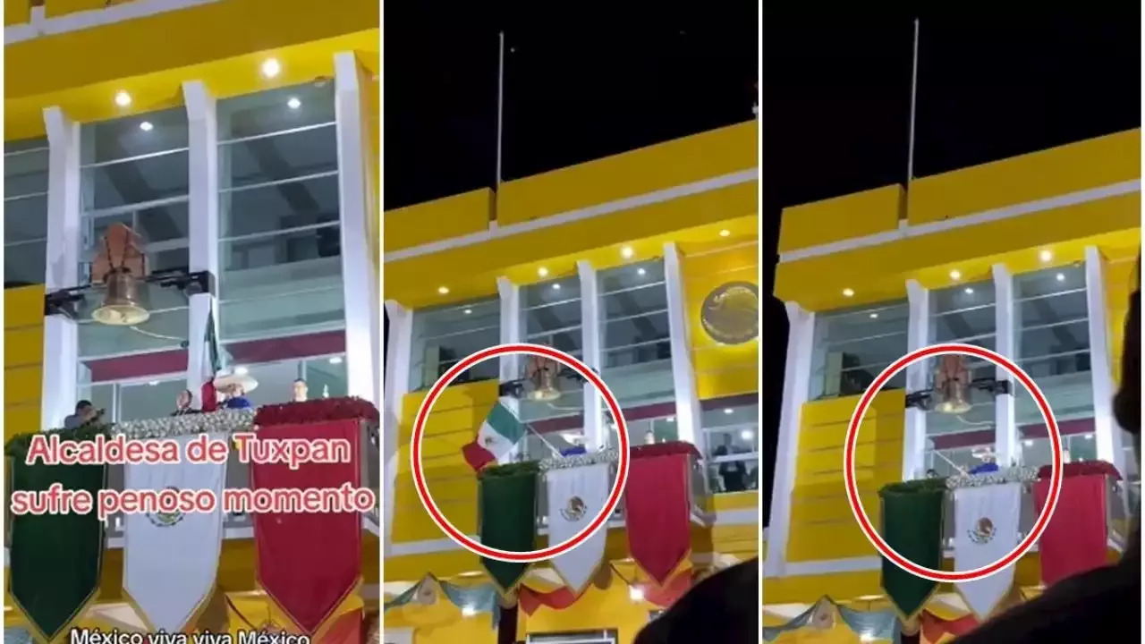  Video: Alcaldesa de Tuxpan rompe la bandera en pleno Grito de Independencia y redes no la perdonan 